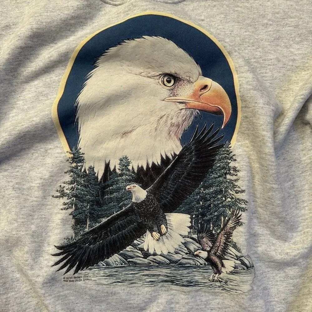 Vintage 90s Glidan Heavyweight Sweatshirt American Bald Eagle Large Grey EUC